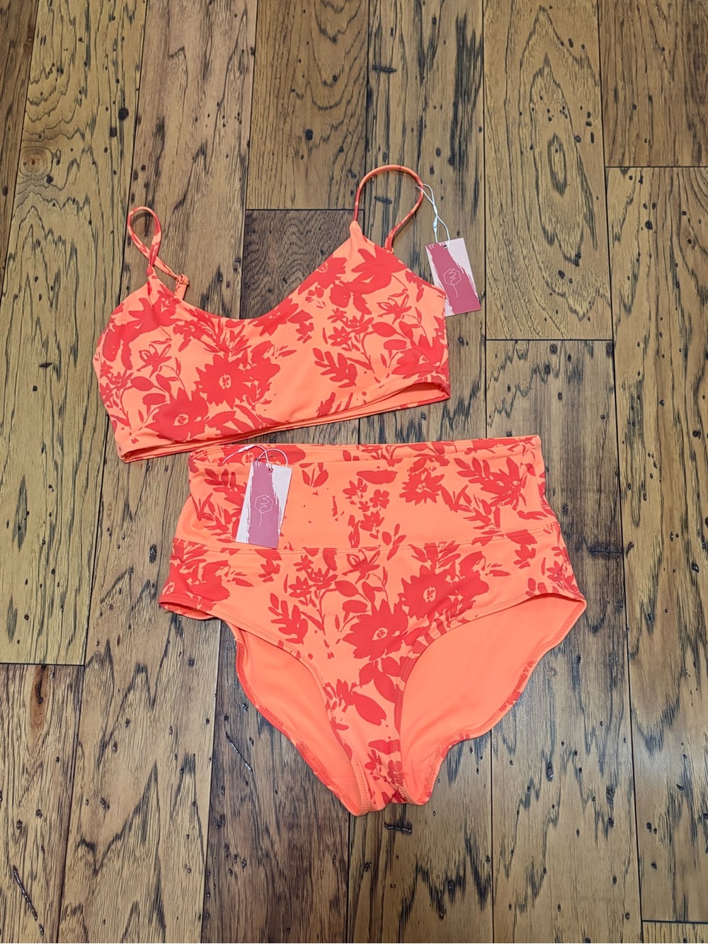 Maven Threads High-Waist Bikini Set - Coral Orange Size Medium